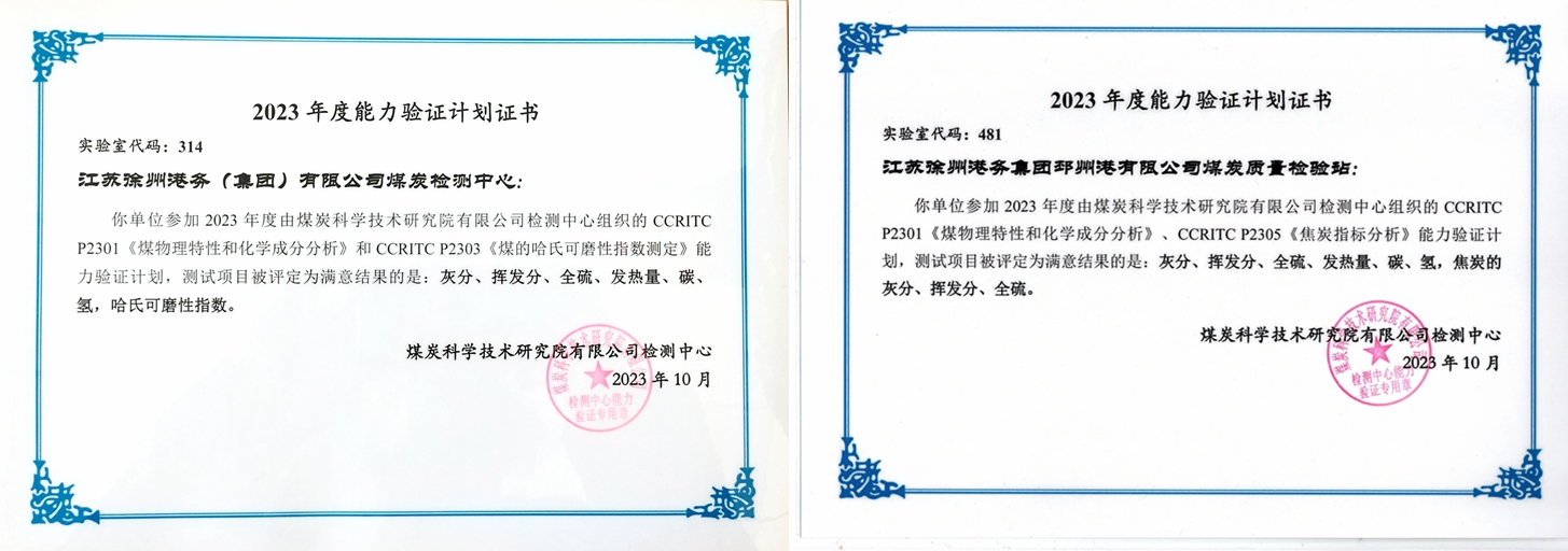 徐港集團兩家煤炭檢測單位順利通過(guò)2023年度國家能力驗證